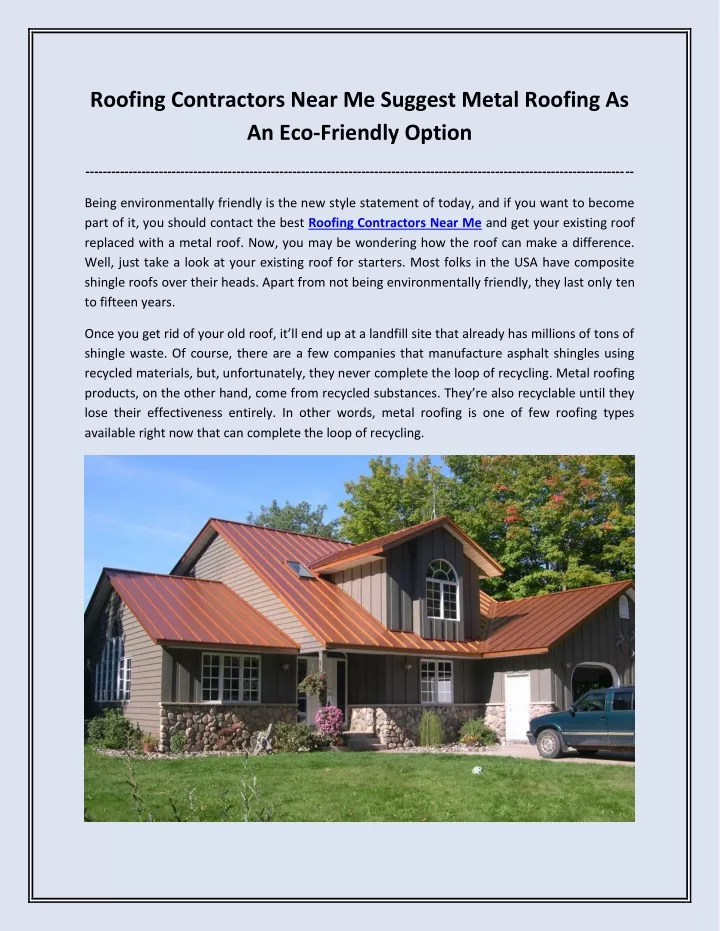roofing contractors near me suggest metal roofing