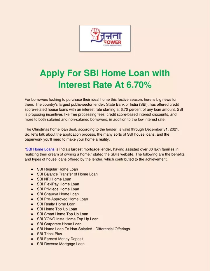 apply for sbi home loan with interest rate at 6 70