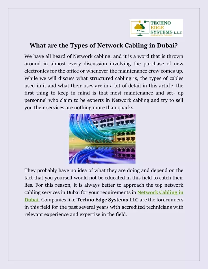 what are the types of network cabling in dubai