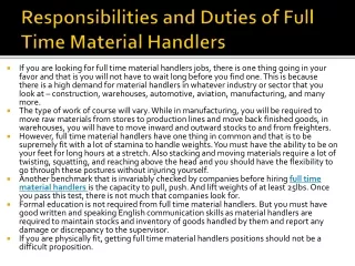 responsibilities and duties of full time material handlers