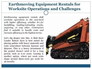 Earthmoving Equipment Rentals for Worksite Operations and Challenges