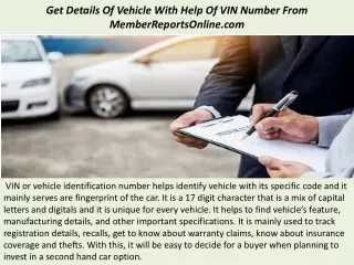 Get Details Of Vehicle With Help Of VIN Number From MemberReportsOnline.com