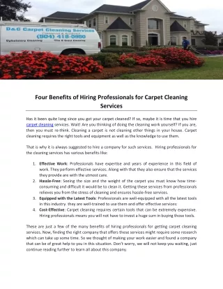 Four Benefits of Hiring Professionals for Carpet Cleaning Services