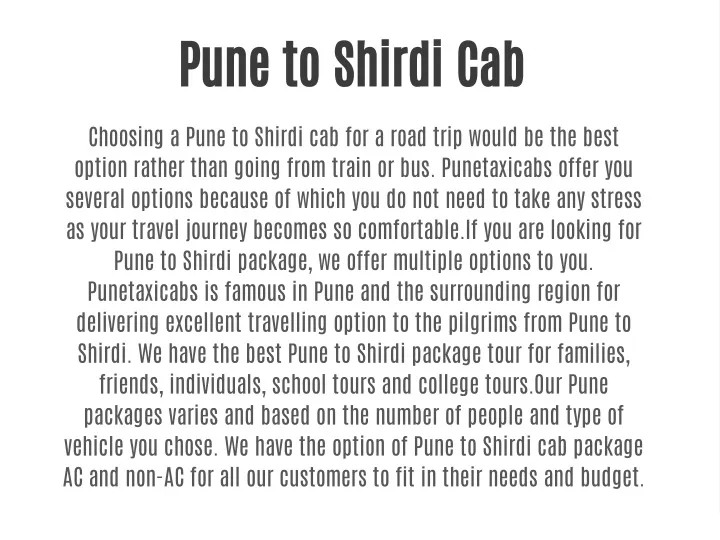 pune to shirdi cab