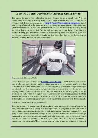 A Guide To Hire Professional Security Guard Service
