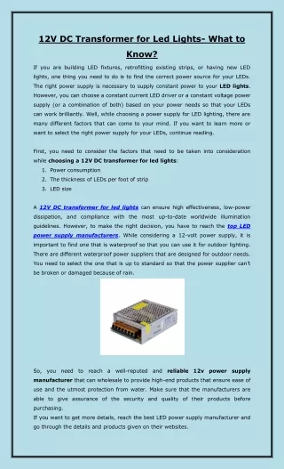 12V DC Transformer for Led Lights- What to Know?