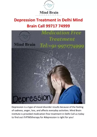 Depression Treatment in Delhi Mind Brain Call 99717 74999