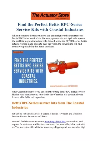 Find the perfect Bettis RPC-Series service kits with Coastal Industries