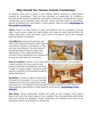why should you choose granite countertop
