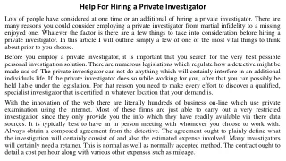 help for hiring a private investigator