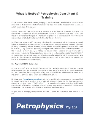 what is netpay petrophysics consultant training