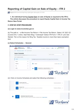 Reporting of Capital Gain on Sale of Equity  ITR 2