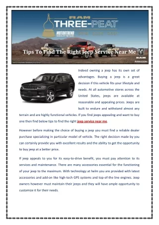 Tips To Find The Right Jeep Service Near Me