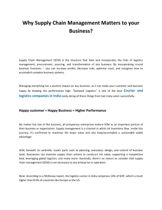 why supply chain management matters to your