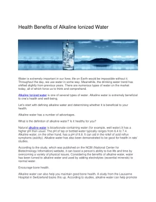 Health Benefits of Alkaline Ionized Water