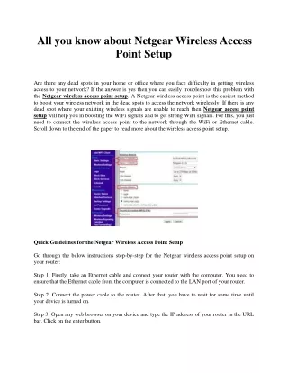 All you know about Netgear Wireless Access Point Setup