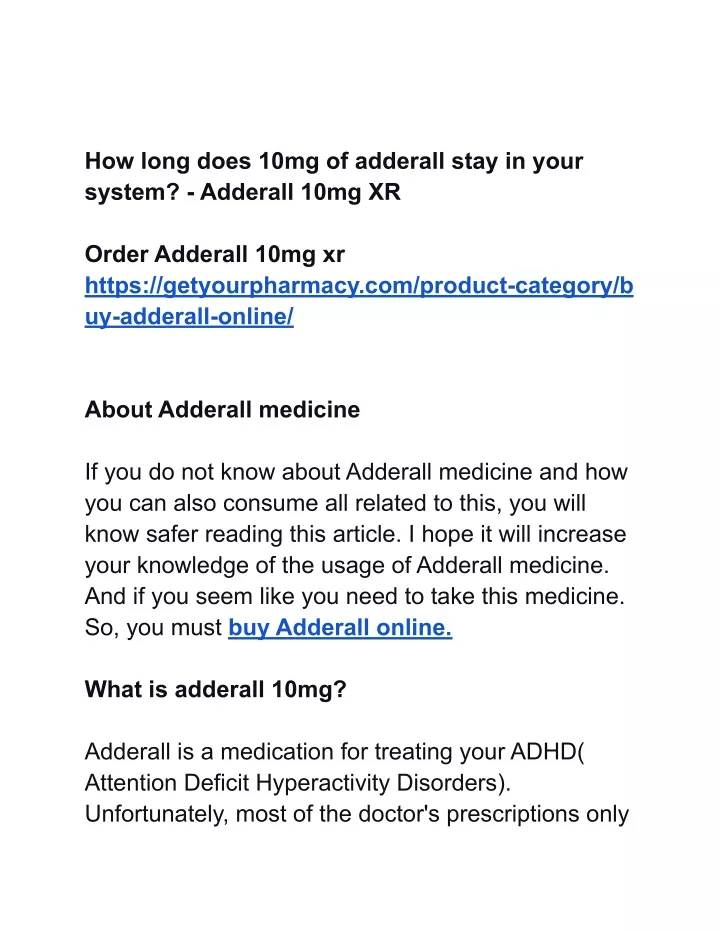 how long does 10mg of adderall stay in your