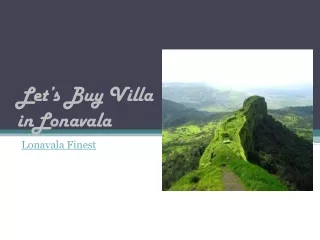 Buy NA plot and Villa in Lonavala