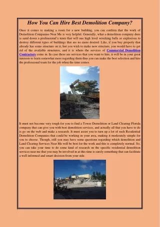 How You Can Hire Best Demolition Company