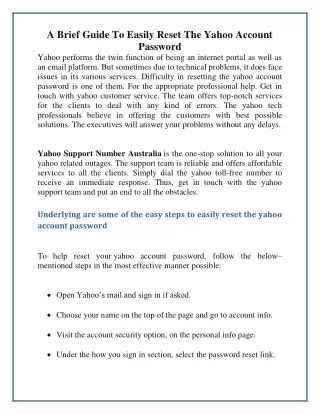 A Brief Guide To Easily Reset The Yahoo Account Password