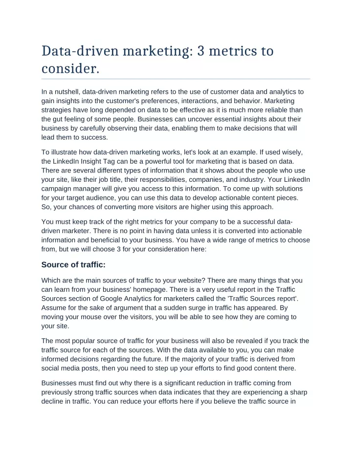 data driven marketing 3 metrics to consider