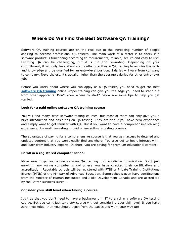 where do we find the best software qa training