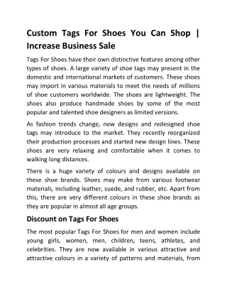 Custom Tags For Shoes You Can Shop | Increase Business Sale