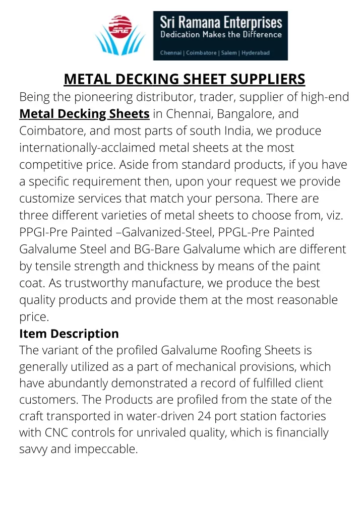 metal decking sheet suppliers being