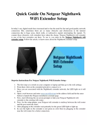Quick Guide On Netgear Nighthawk WiFi Extender Setup
