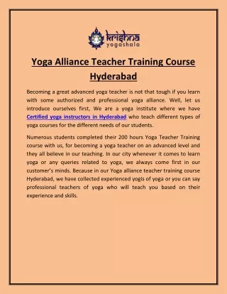 Yoga Alliance Teacher Training Course Hyderabad