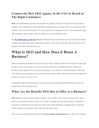 contact the best seo agency in the usa to reach