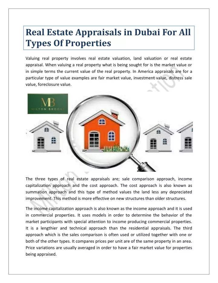 real estate appraisals in dubai for all types