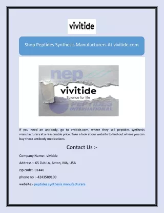 Shop Peptides Synthesis Manufacturers At vivitide.com