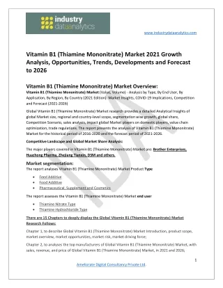 Vitamin B1 (Thiamine Mononitrate) Market Booming Worldwide with Latest Trend