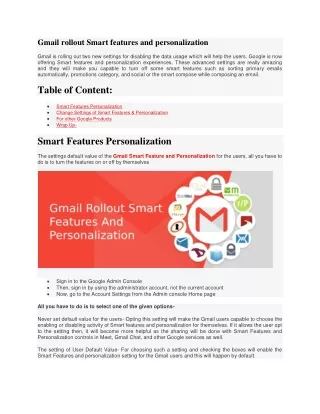 Gmail rollout Smart features and personalization