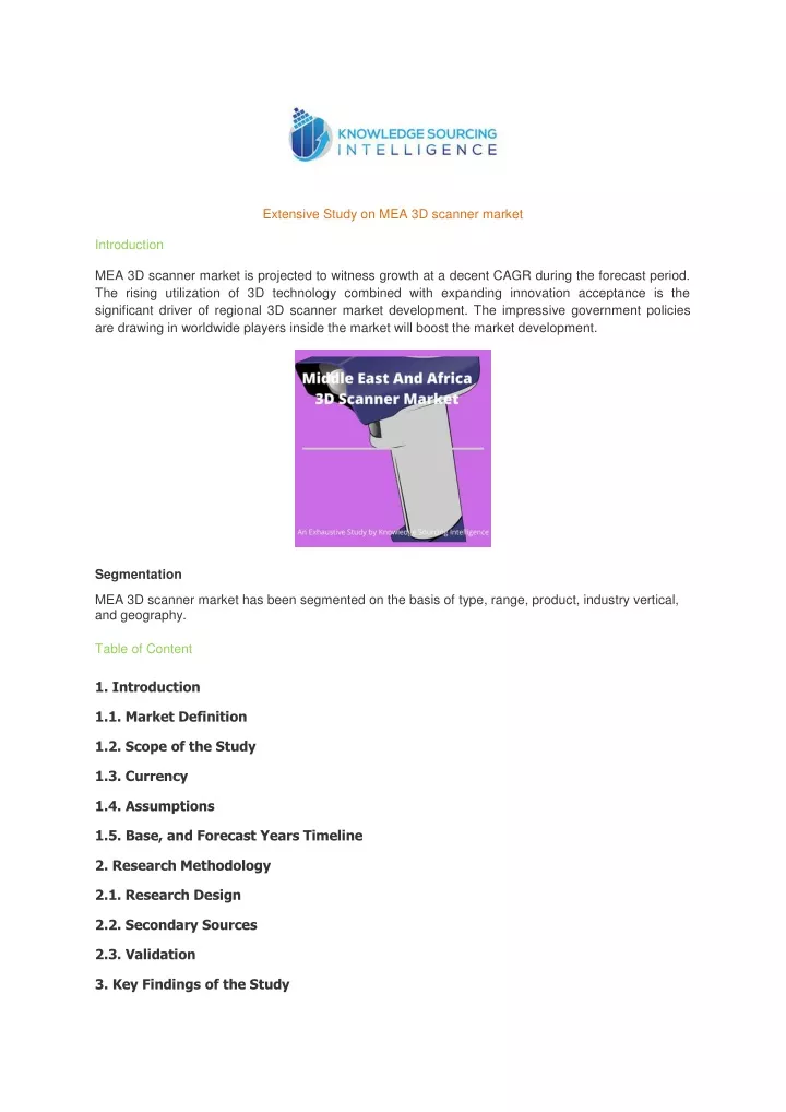 extensive study on mea 3d scanner market