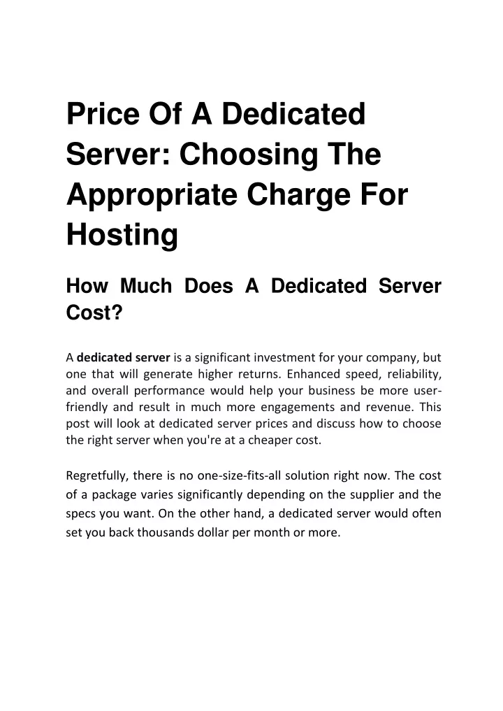price of a dedicated server choosing
