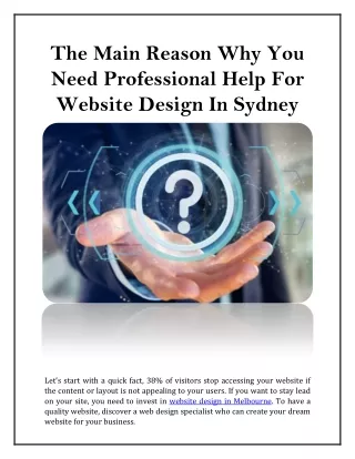 The Main Reason Why You Need Professional Help For Website Design In Sydney