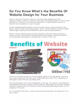 Do You Know What’s the Benefits Of Website Design for Your Business