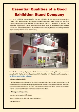 Essential Qualities of a Good Exhibition Stand Company