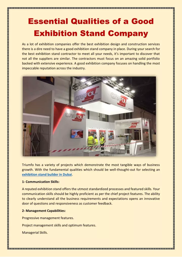 essential qualities of a good exhibition stand