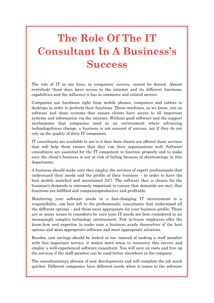 the role of the it consultant in a business