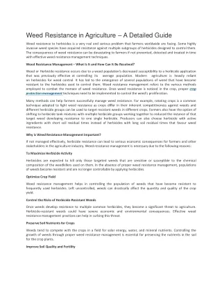 UPL Limited - Weed Resistance in Agriculture – A Detailed Guide