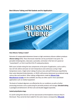 Best Silicone Tubing and Fbd Gaskets and Its Application