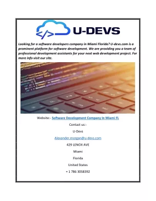 Software Development Company in Miami Fl U-devs.com