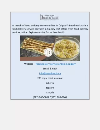 Food Delivery Service Online in Calgary  Breadnrusk.ca