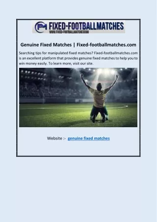 Genuine Fixed Matches | Fixed-footballmatches.com