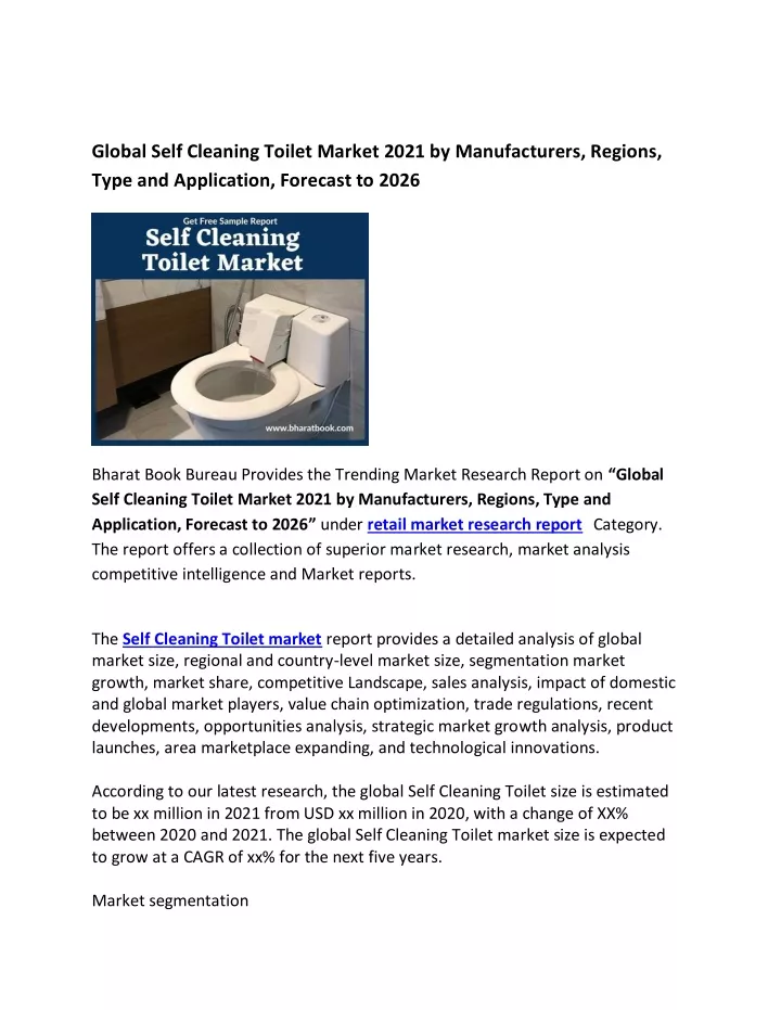 global self cleaning toilet market 2021