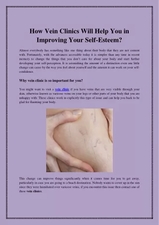 How Vein Clinics Will Help You in Improving Your Self-Esteem?