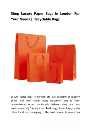 Shop Luxury Paper Bags In London For Your Needs | Recyclable Bags